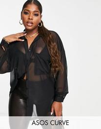 Oferta de ASOS DESIGN Curve oversized mesh shirt in black - BLACK por $32,29 en ASOS