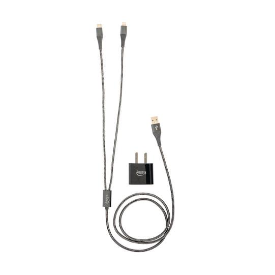 Oferta de Adaptador|Cargador de Pared KALLEY Dual USB + Cable USB a Lightning |USB-C de 1.2 Metros Negro|Gris por $39900 en Kalley
