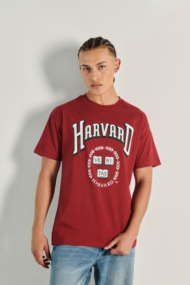 Oferta de Camiseta roja oscura oversize con diseño college de Harvard por $29900 en Koaj