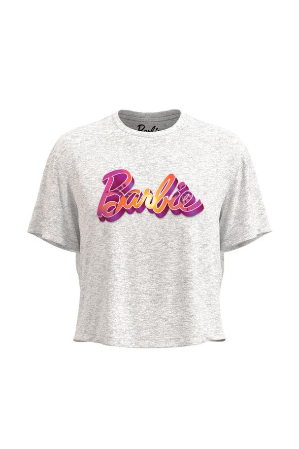 Oferta de Camiseta unicolor crop top con estampado de Barbie por $25900 en Koaj