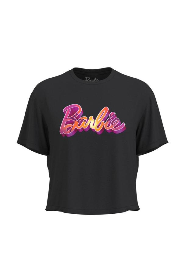 Oferta de Camiseta unicolor crop top con estampado de Barbie por $25900 en Koaj