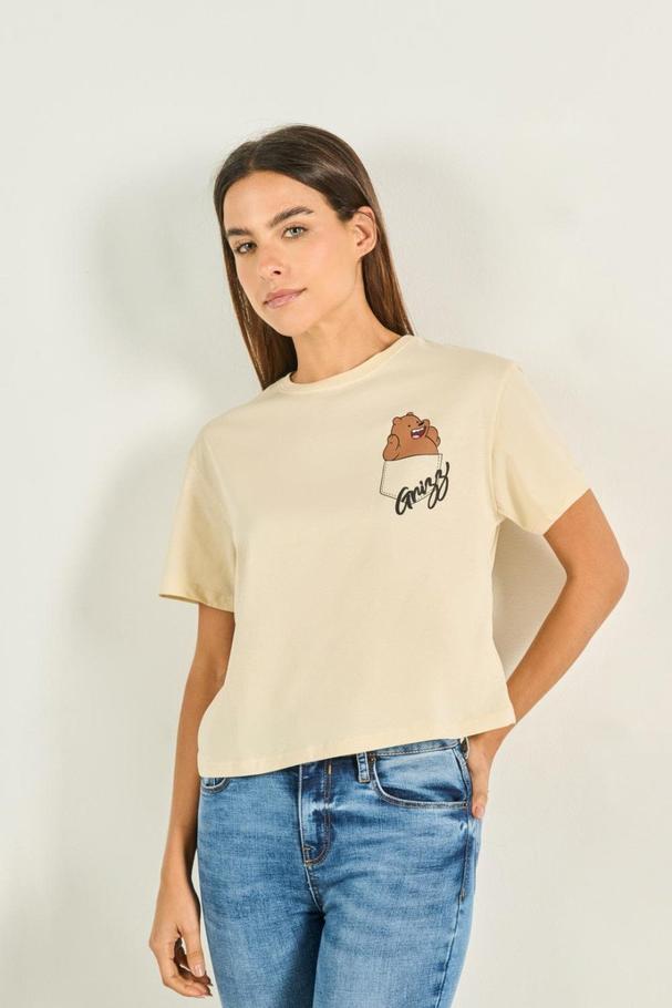 Oferta de Camiseta kaki crop top con diseño de Escandalosos por $34900 en Koaj