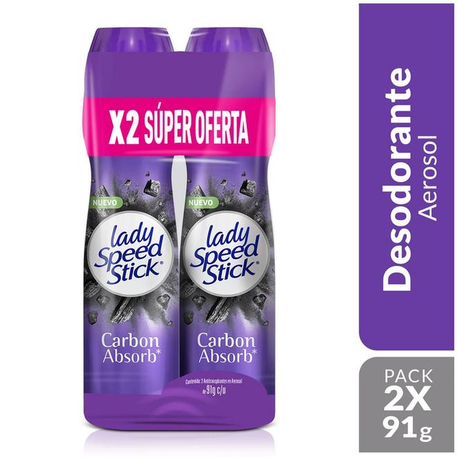 Oferta de Oferta Desodorante Lady Speed Stick Carbón Absorb X 91g X2Und por $24500 en Locatel