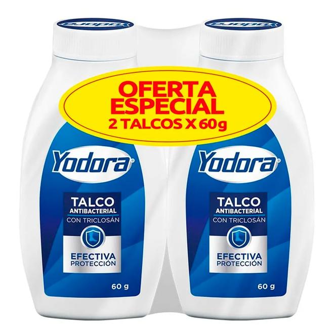 Oferta de Talco YODORA antibacterial oferta 2 unds x60 g c/u por $12600 en Mercaldas