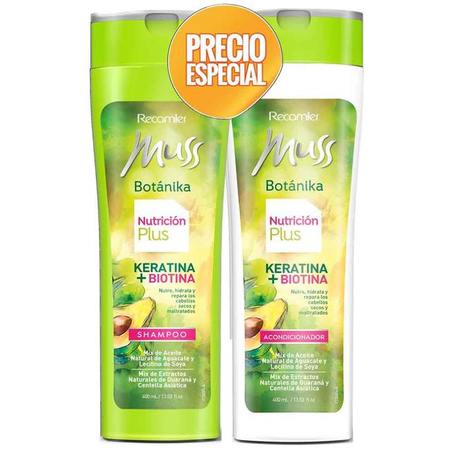 Oferta de Shampoo MUSS x400 ml + acondicionador x400 ml alta nutrición precio especial por $30900 en Mercaldas