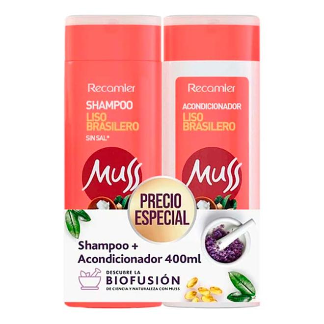 Oferta de Shampoo MUSS x400 ml + acondicionador lisos x400 ml por $33300 en Mercaldas