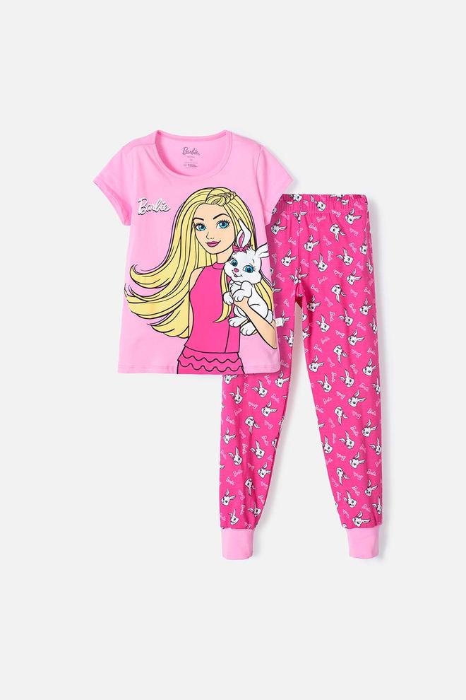 Oferta de Pijama de Barbie manga corta/pantalón largo rosado para niña por $76993 en MIC